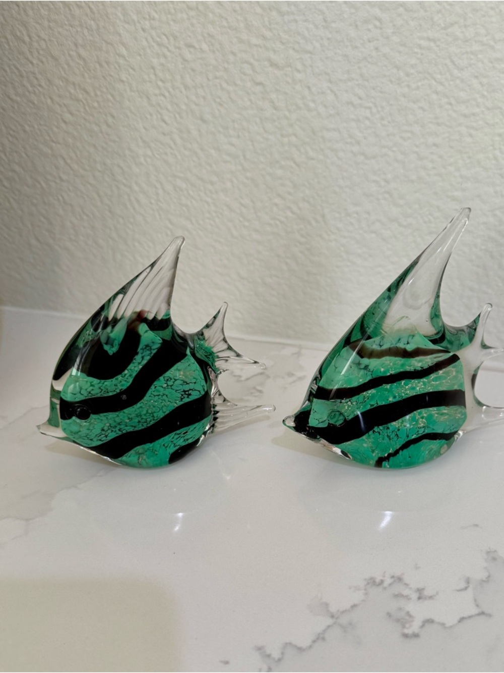 Home Accent/Collectible Marine Art Glass Murano Angelfish  Green/Black stripes